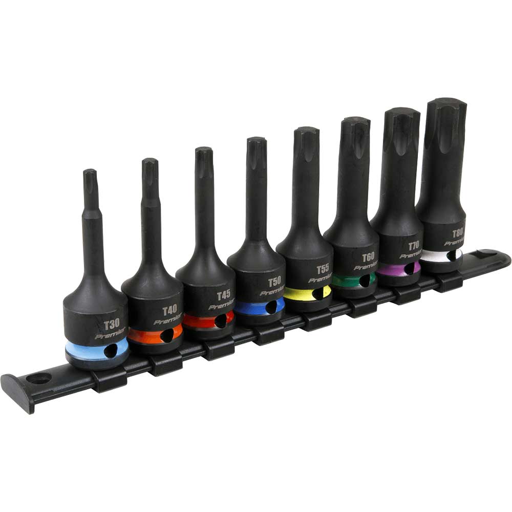 Sealey 8 Piece 1/2" Drive Impact Torx Socket Bit Set 1/2" in UK Specification