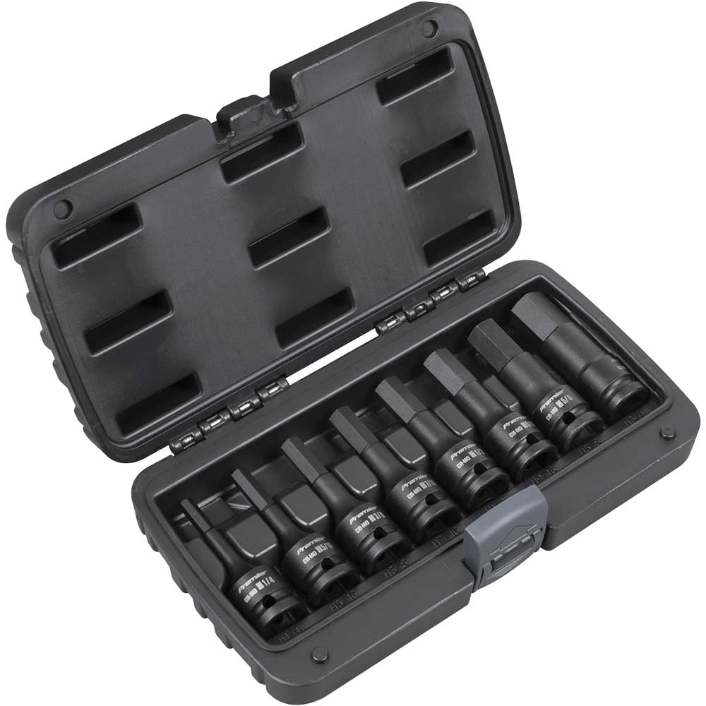 Image of Sealey 8 Piece 1/2" Drive Impact Hexagon Socket Bit Set Imperial 1/2"
