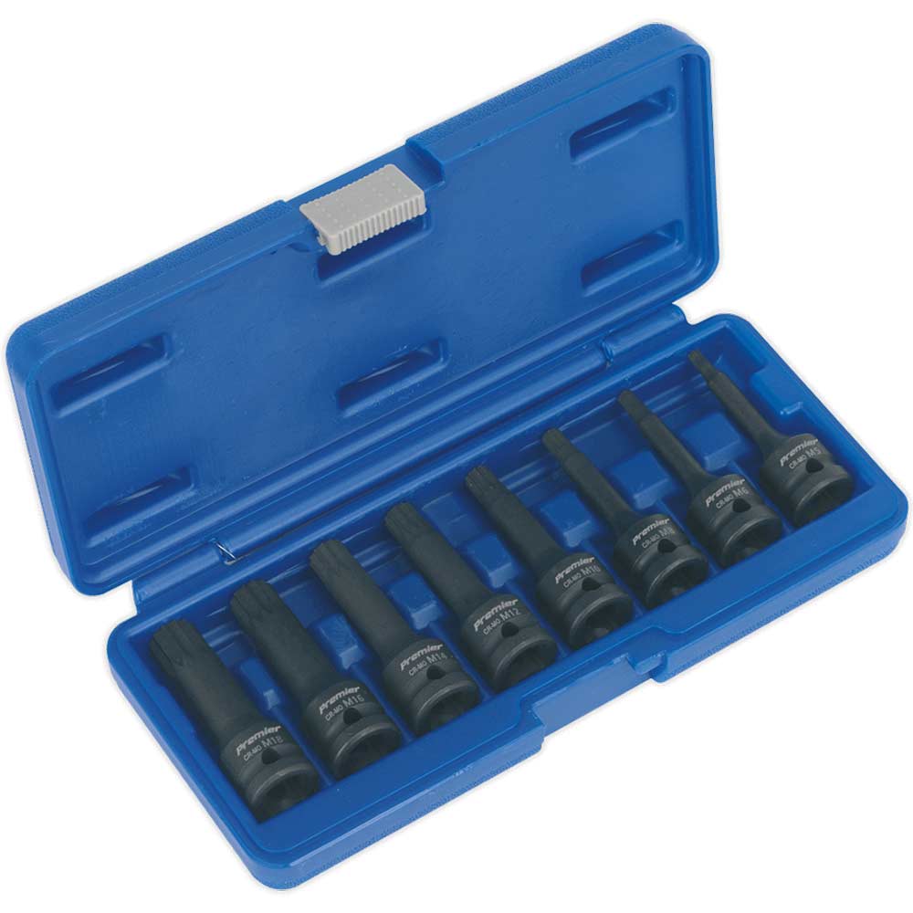 Image of Sealey 8 Piece 1/2" Drive Impact Spline Socket Bit Set 1/2"