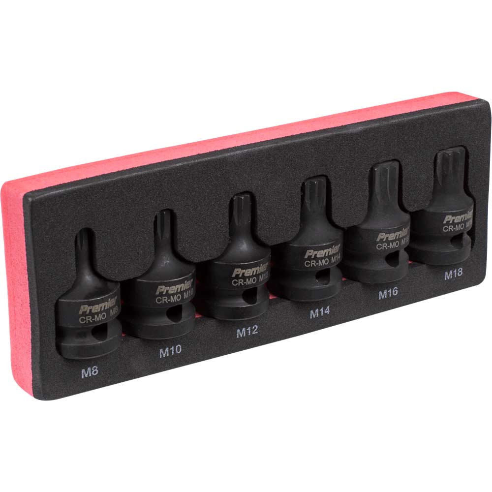 Sealey 6 Piece 1/2" Drive Impact Spline Socket Bit Set 1/2