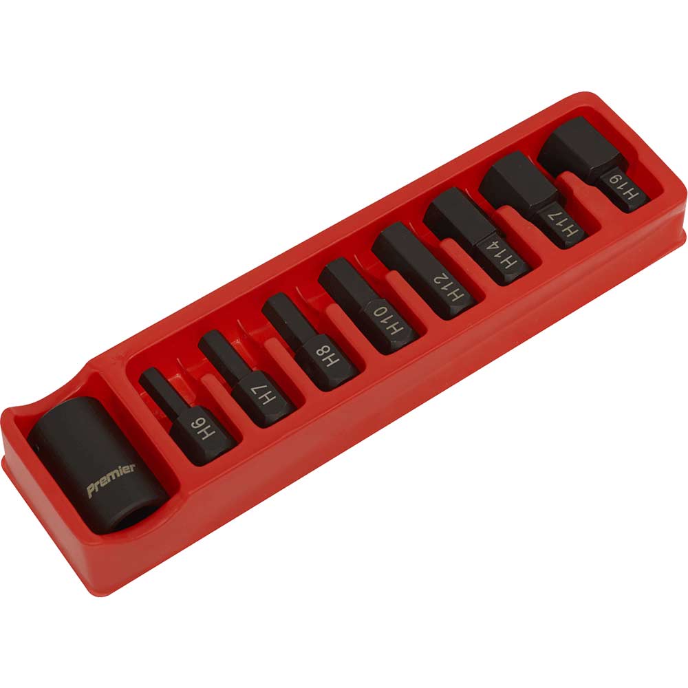 Sealey 9 Piece 1/2" Drive Impact Bit Holder and Hexagon Screwdriver Bit Set 1/2