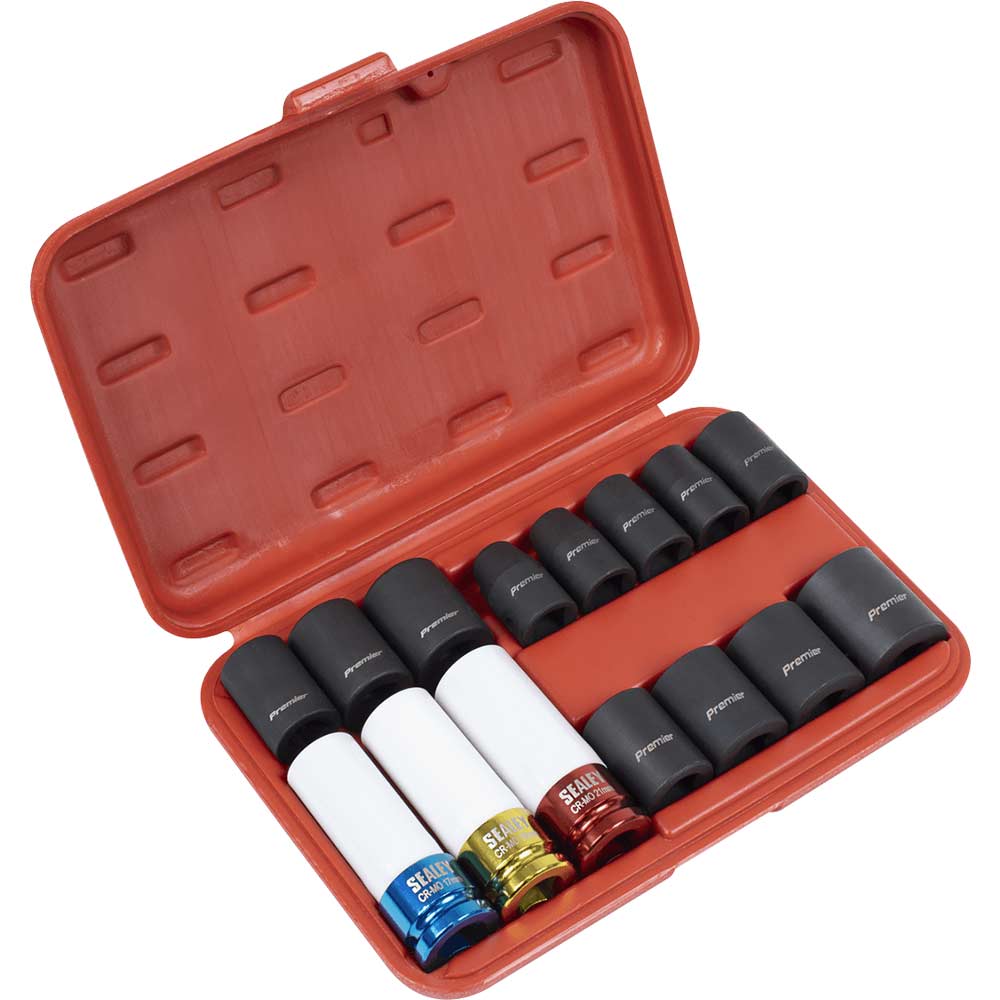 Sealey 15 Piece 1/2" Drive Impact Socket and Wheel Nut Remover Set 1/2