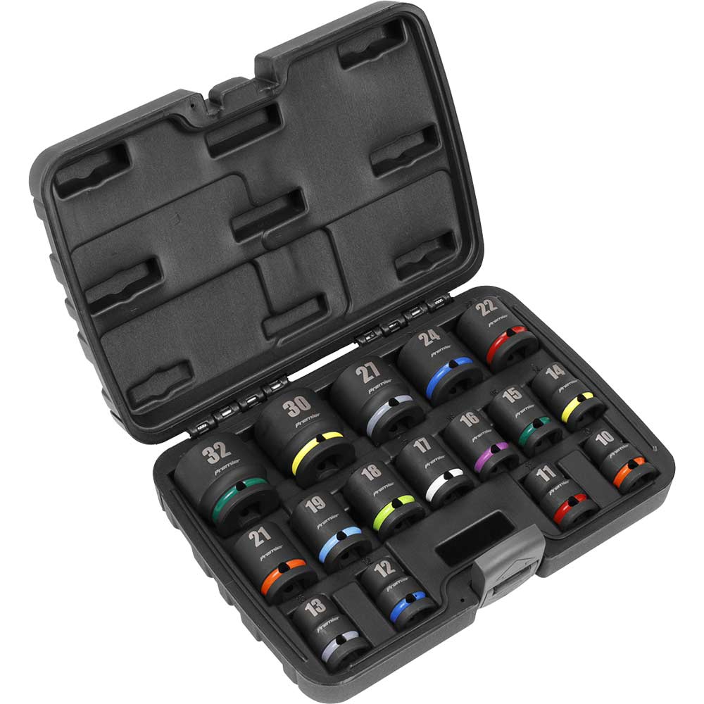 Sealey 16 Piece 1/2" Drive Hexagon Impact Socket Set 1/2