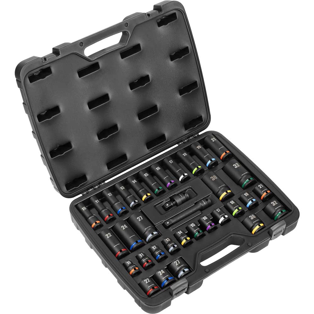 Image of Sealey 34 Piece 1/2" Drive Colour Coded Impact Socket Set 1/2"
