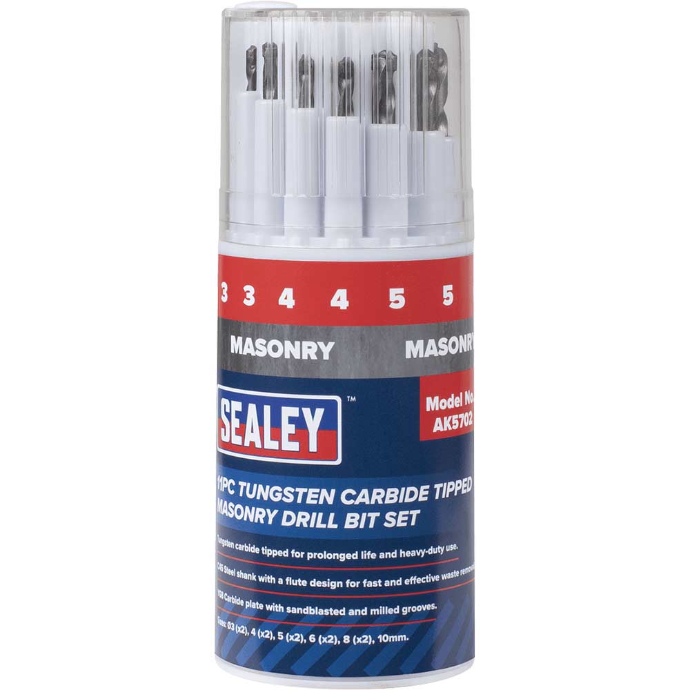Image of Sealey 11 Piece Tungsten Carbide Tipped Masonry Drill Bit Set