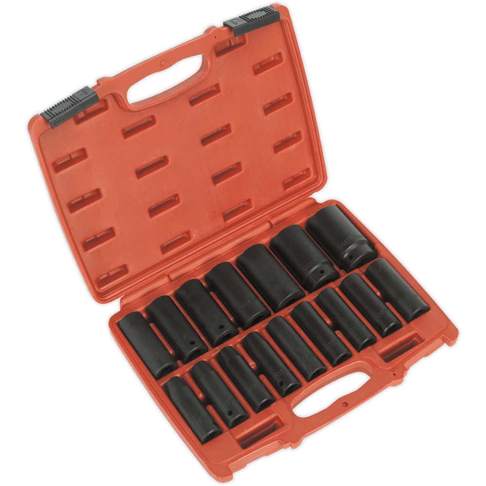 Image of Sealey AK5816M 16 Piece 1/2" Drive Deep Hexagon WallDrive Impact Socket Set Metric 1/2"