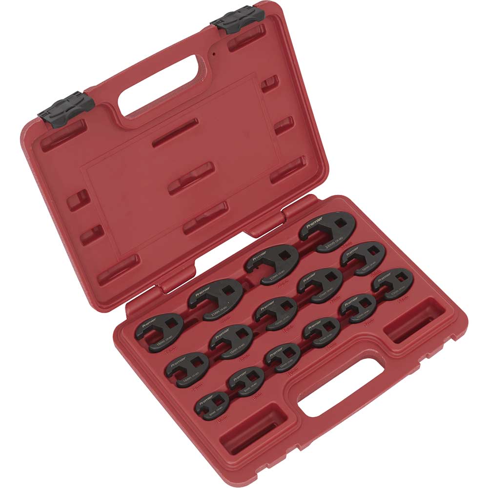 Sealey 15 Piece 3/8" Drive Crow Foot Spanner Set Black Metric 3/8