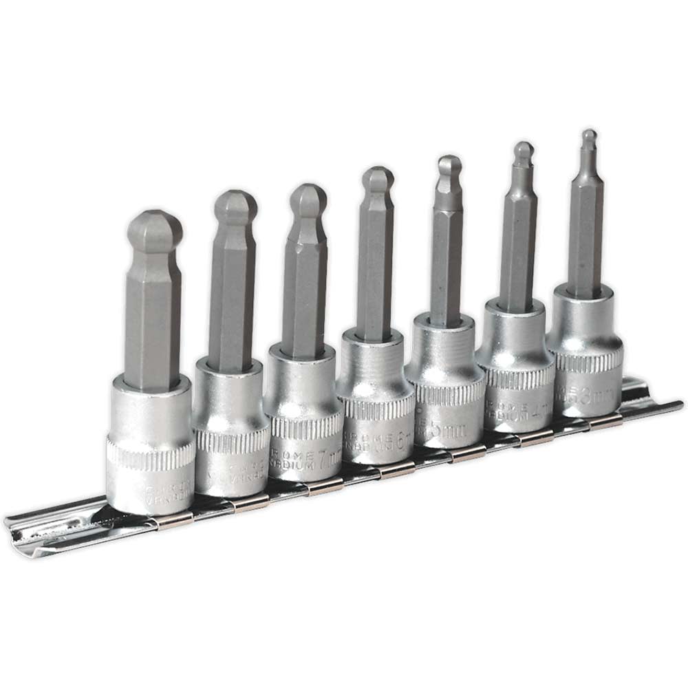 Sealey 7 Piece 3/8" Drive Ball End Hexagon Socket Bit Set Metric 3/8" 62mm