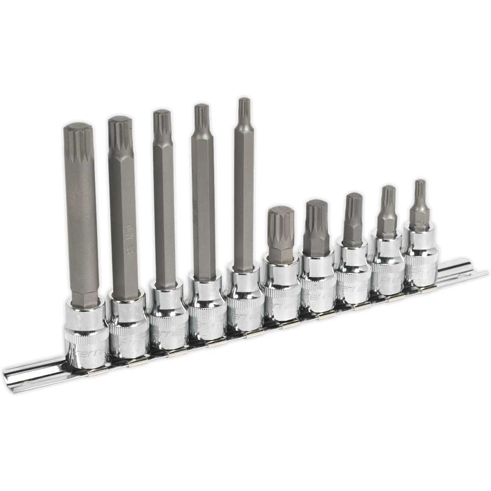 Sealey 10 Piece 3/8" Drive Spline Socket Bit Set 3/8