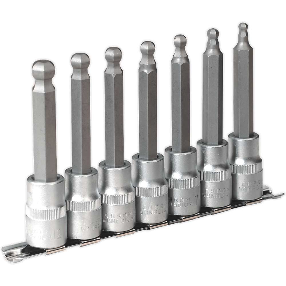 Sealey 7 Piece 1/2" Drive Ball End Long Hexagon Socket Bit Set Metric 1/2