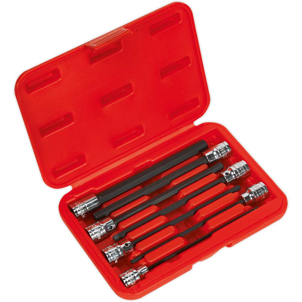 Sealey 7 Piece 3/8" Drive Extra Long Reach Hexagon Socket Bit Set Metric 3/8
