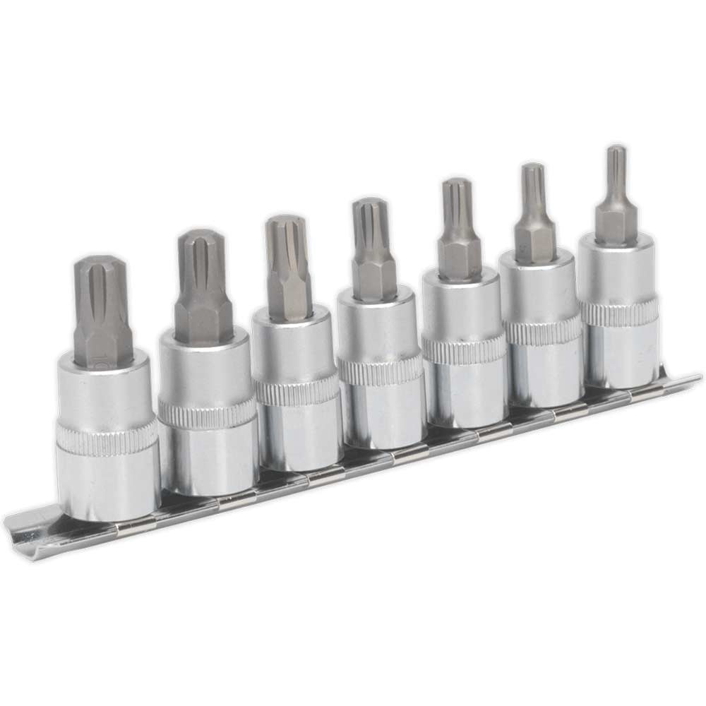 Sealey 7 Piece 3/8" Drive Ribe Socket Bit Set 3/8" 50mm