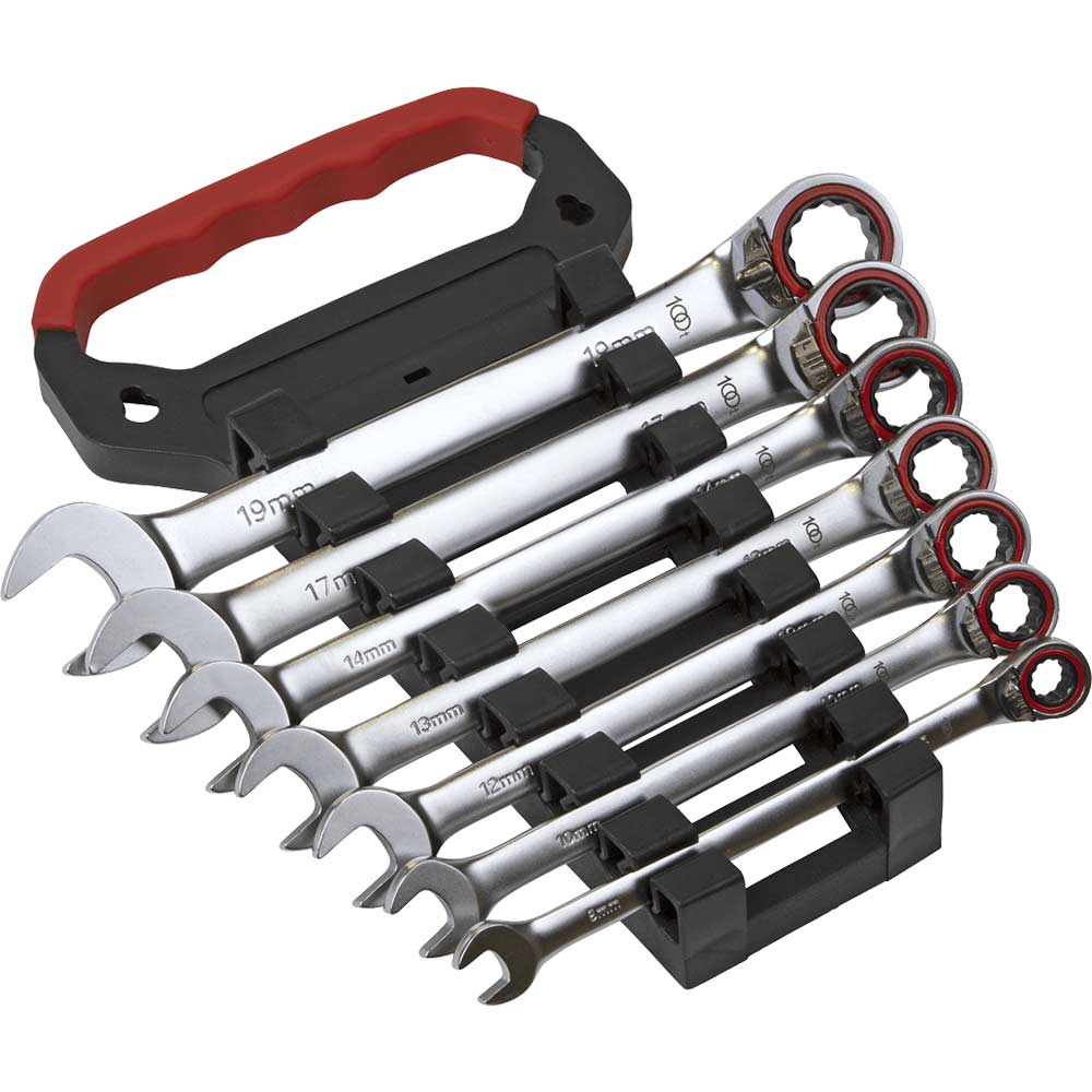 Image of Sealey 7 Piece Reversible Ratchet Combination Spanner Set