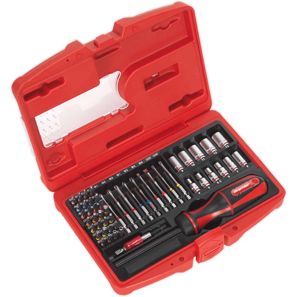 Sealey 50 Piece Fine Tooth Ratchet Screwdriver Bit and Socket Set 1/4