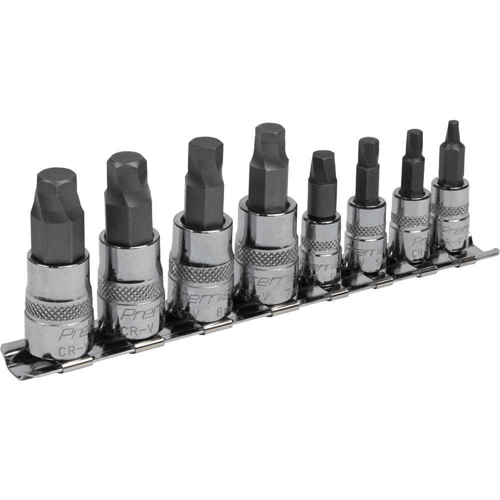 Sealey 8 Piece 1/4" and 3/8" Drive Lock On Hexagon Socket Bit Set Metric Combination