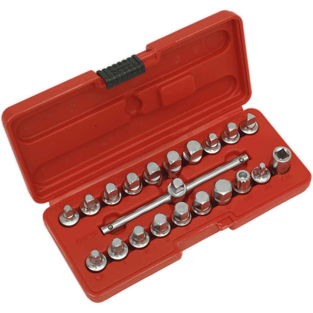 Sealey AK6586 18 Piece 3/8 Drive Oil Drain Plug Key Set 3/8