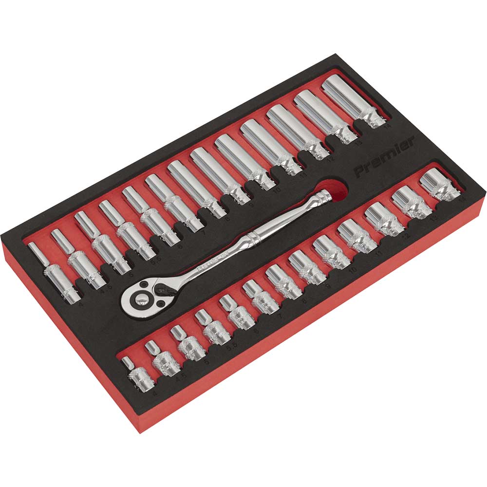 Sealey 27 Piece 1/4" Drive Socket Set in Foam Module 1/4" in UK Specification