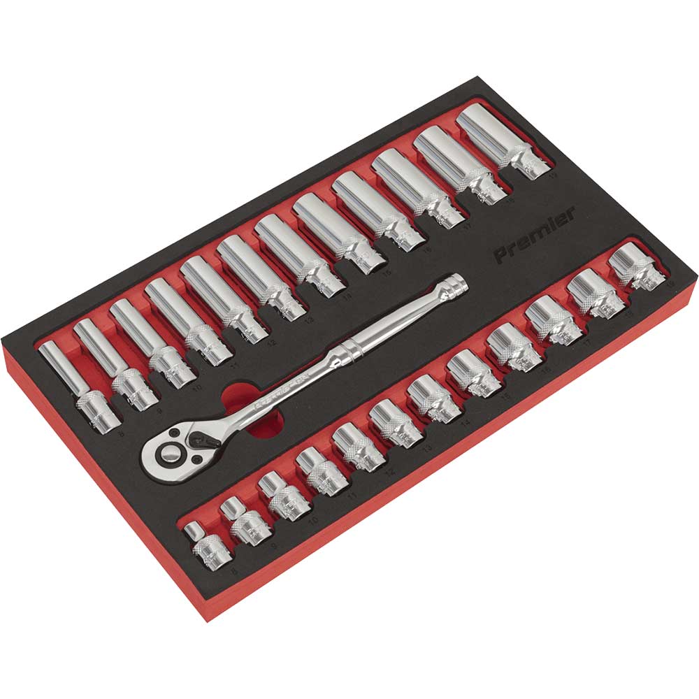 Sealey 25 Piece 3/8" Drive Ratchet Wrench and Socket Rail Set 3/8