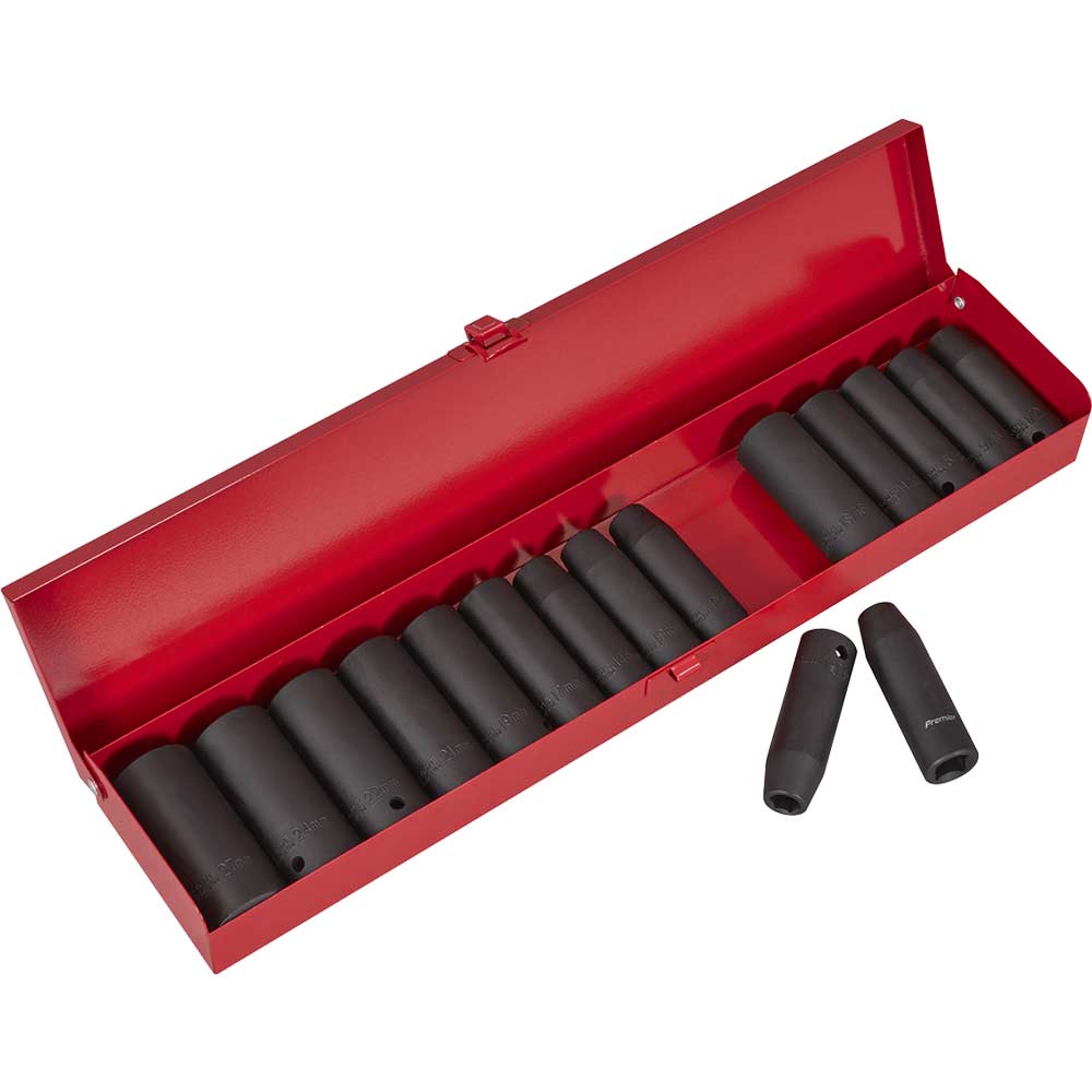 Sealey 17 Piece 1/2" Drive Deep Hexagon Impact Socket Set Metric and Imperial 1/2