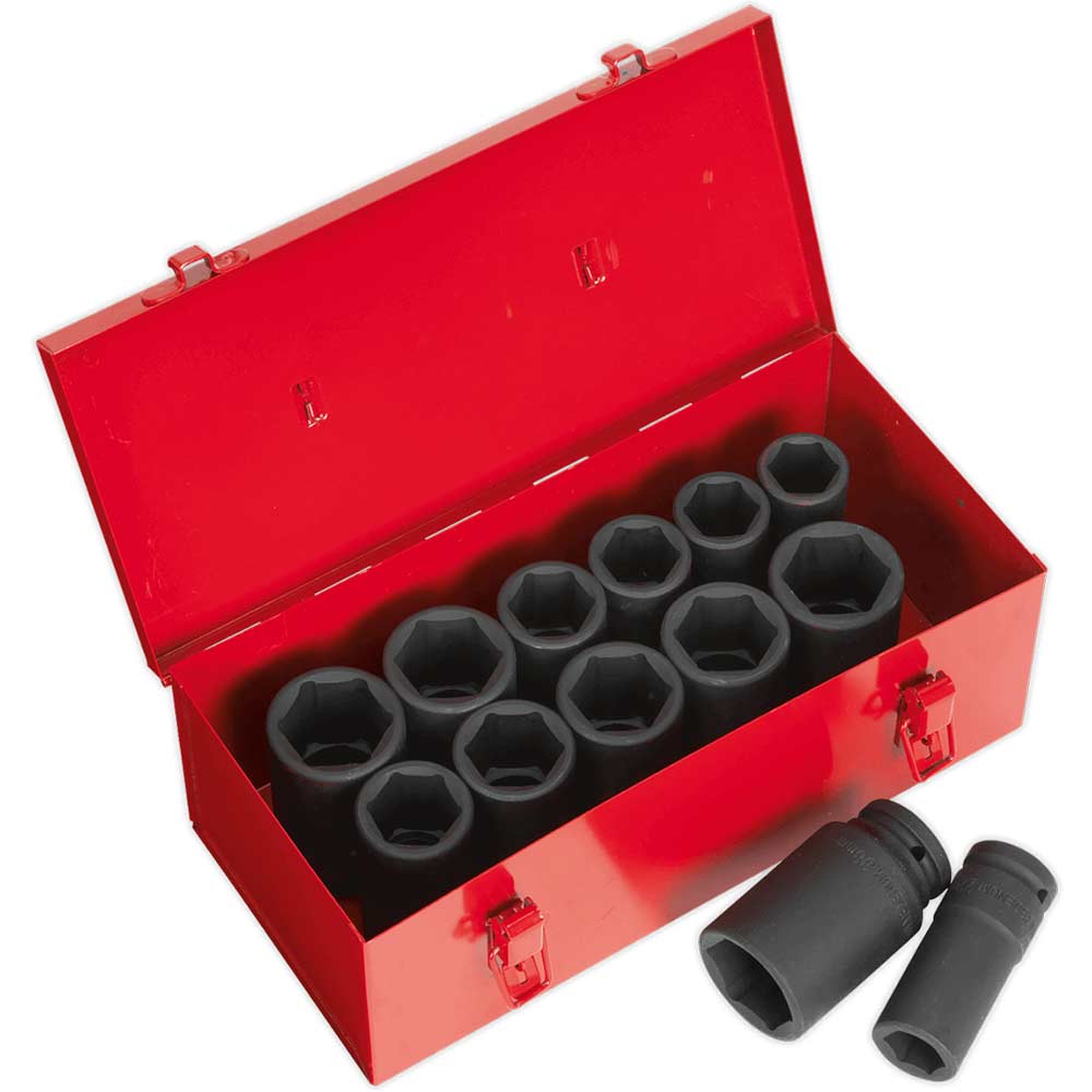 Sealey 14 Piece 3/4" Drive Deep Hexagon Impact Socket Set Metric and Imperial 3/4
