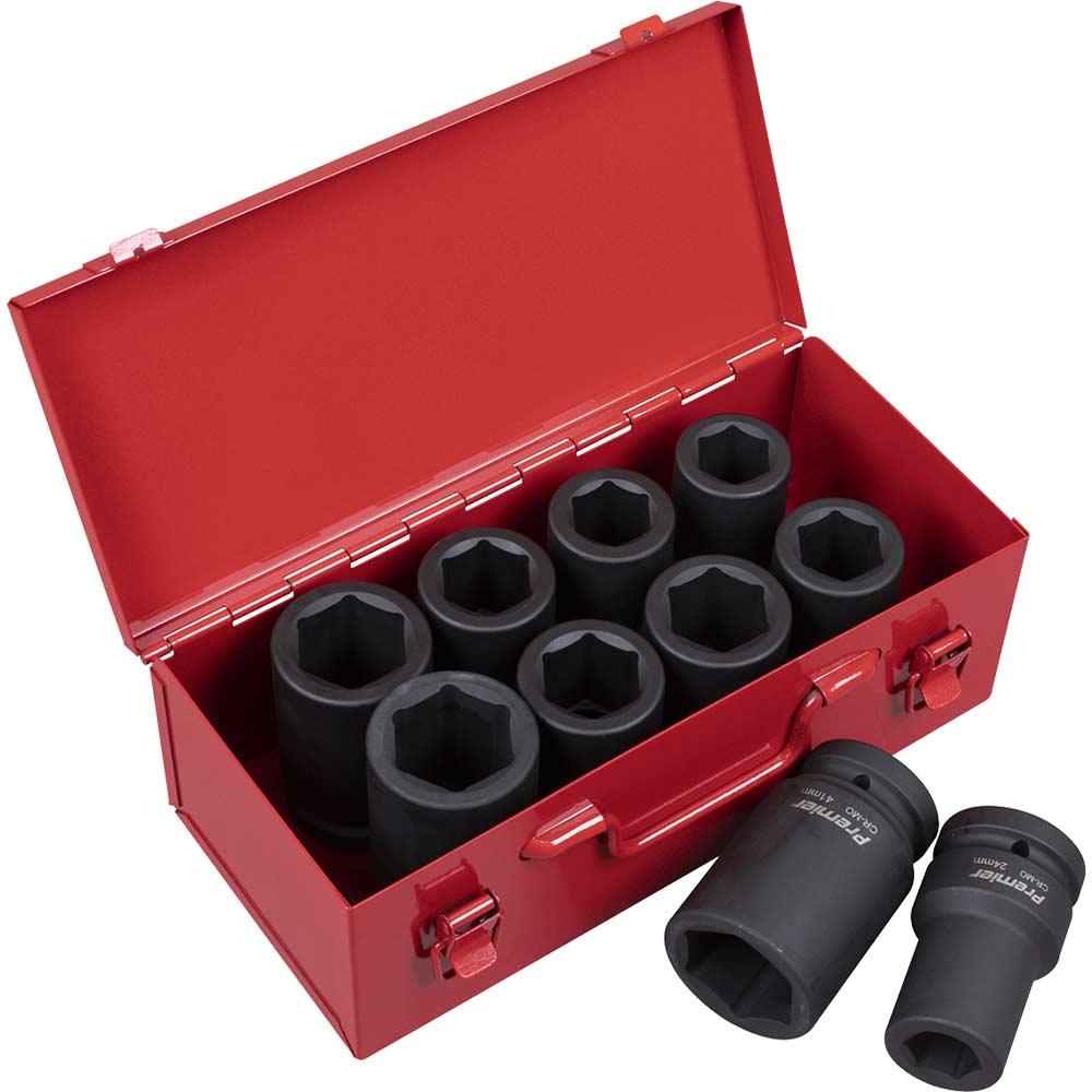 Sealey 10 Piece 1" Drive Deep Hexagon Impact Socket Set Metric and Imperial 1