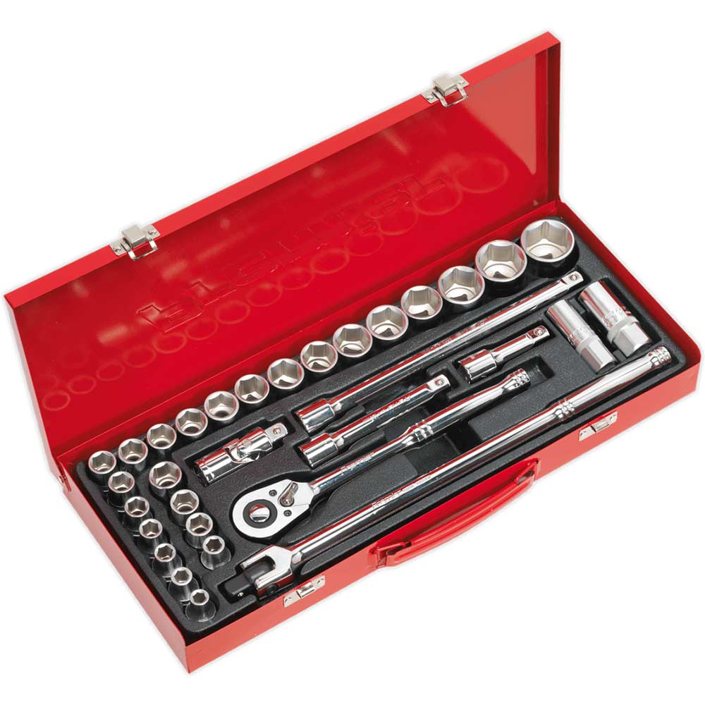 Sealey 33 Piece 1/2" Drive Hexagon WallDrive Socket Set Metric and Imperial 1/2