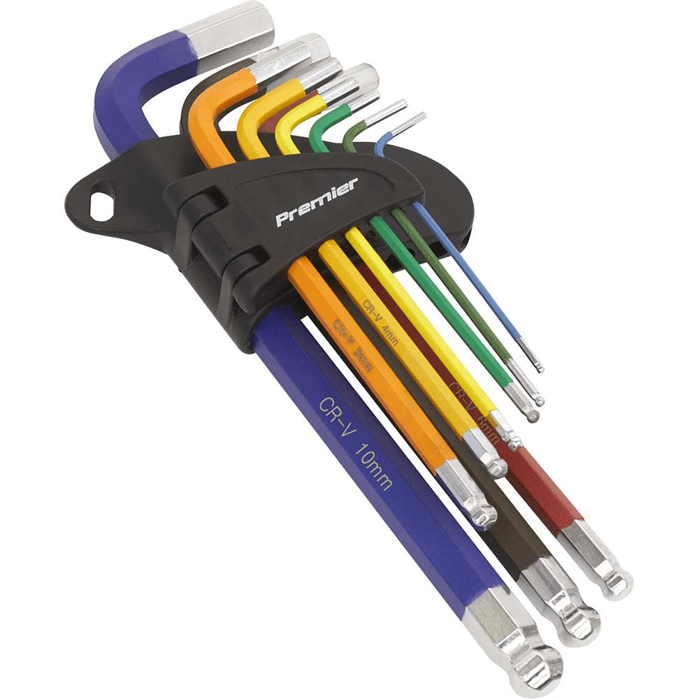 Sealey AK7190 9 Piece Colour Long Ball End Hexagon Key Set Metric