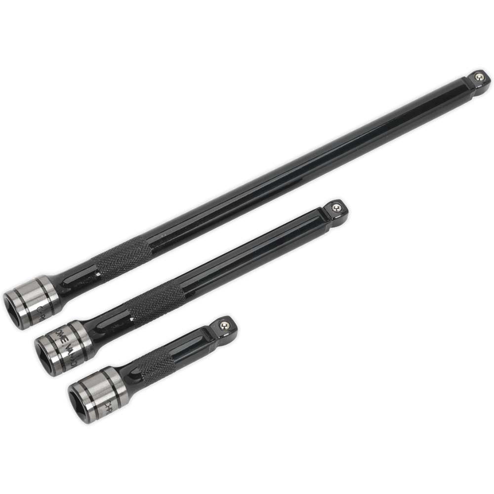 Image of Sealey AK7691 3/8 Drive 3 Piece Wobble Rigid Extension Bar Adaptor and Universal Joint Set