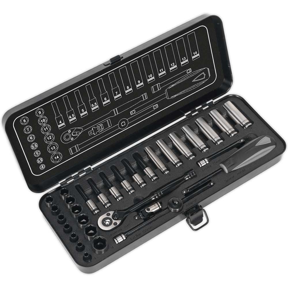 Sealey Black Series 32 Piece 1/4" Drive WallDrive Socket Set 1/4