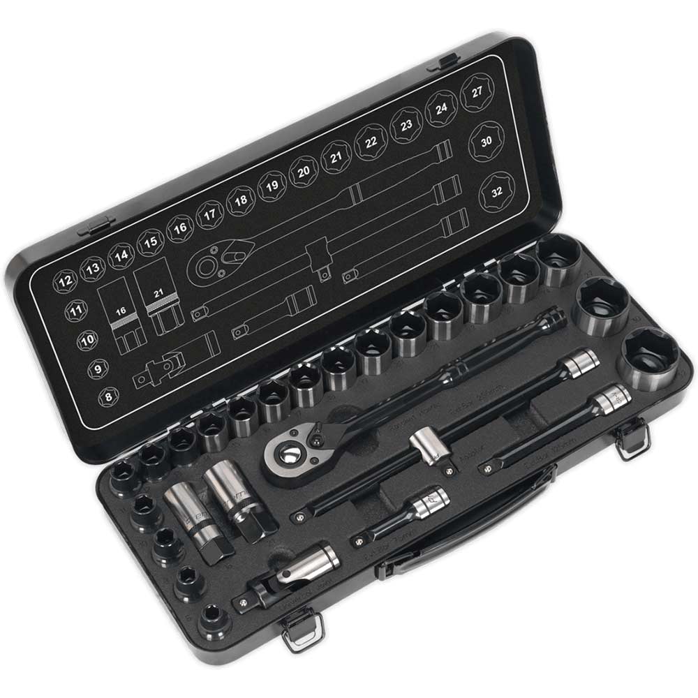 Sealey 28 Piece 1/2" Drive Hexagon Wall Socket Set 1/2