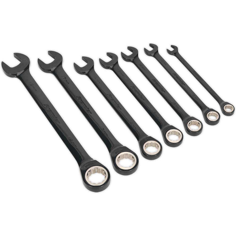 Image of Sealey Black Series 7 Piece Combination Ratchet Spanner Set