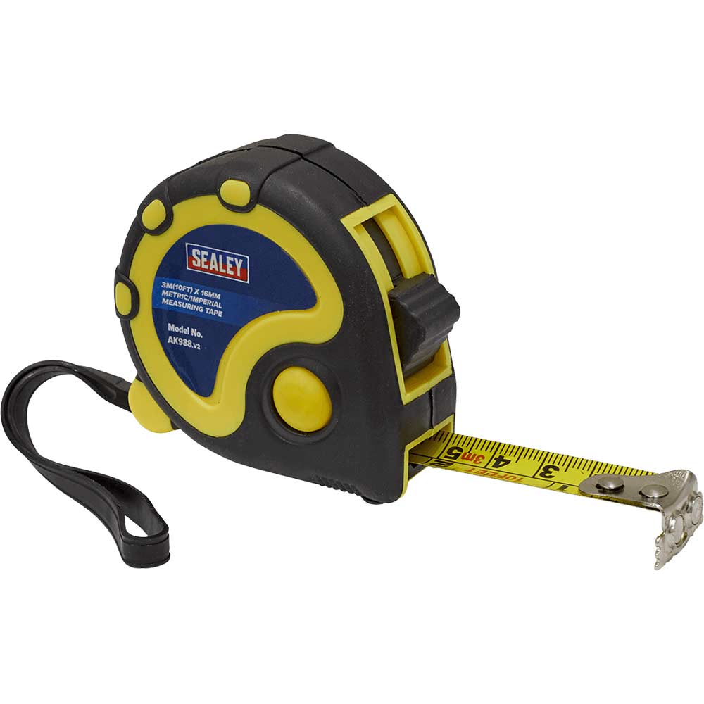Sealey Rubber Jacket Measuring Tape Imperial & Metric 10ft / 3m 16mm
