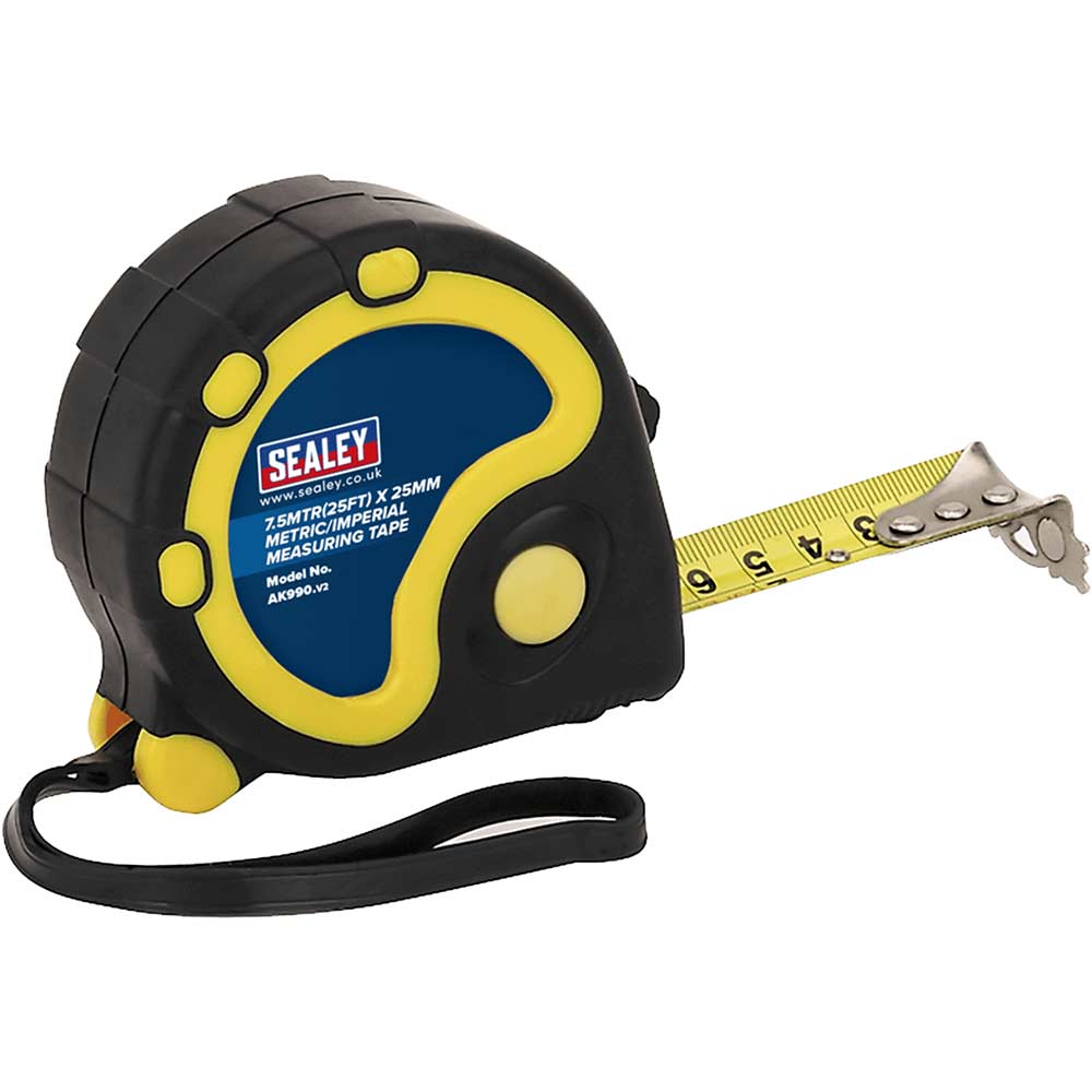 Sealey Rubber Jacket Measuring Tape Imperial & Metric 25ft / 7.5m 25mm