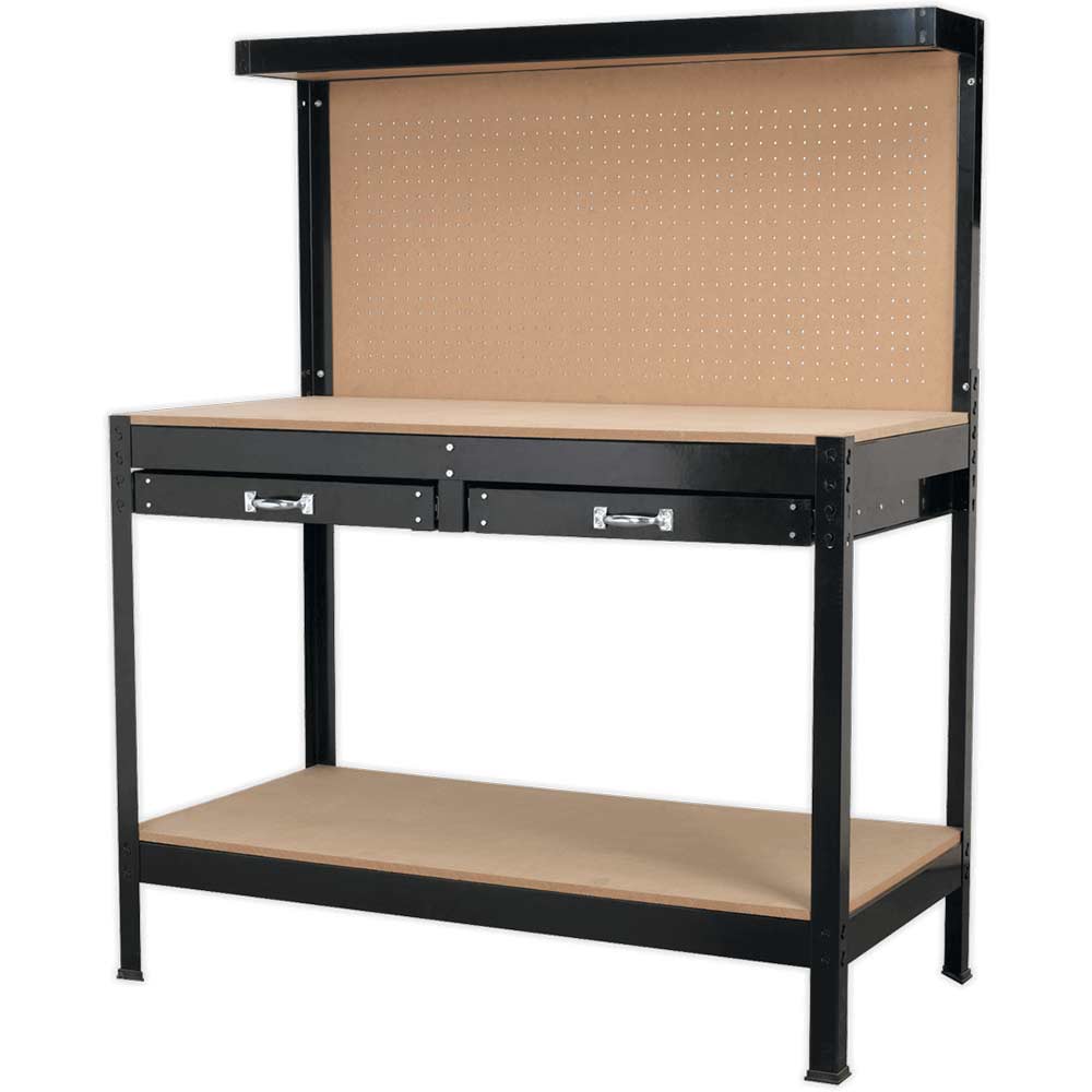 Image of Sealey Metal Workbench with 2 Drawers and Pegboard
