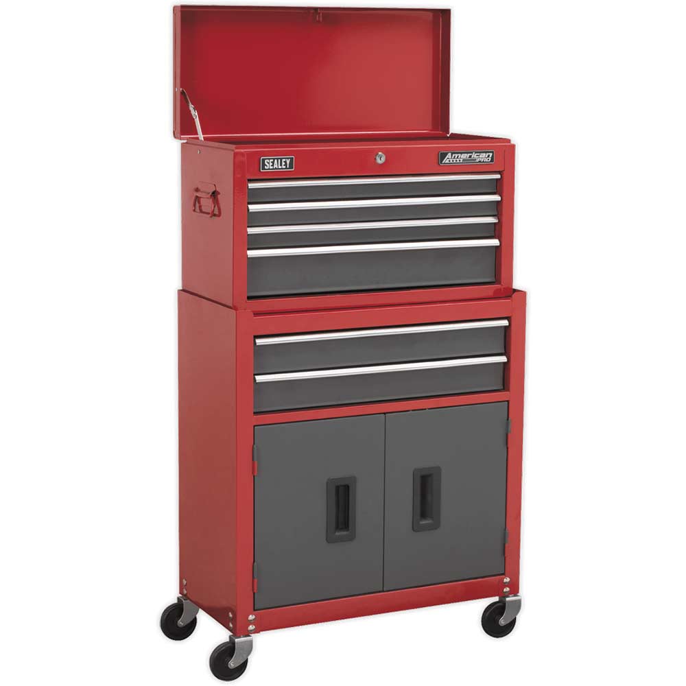 Image of Sealey American Pro 6 Drawer Roller Cabinet and Tool Chest Red / Grey