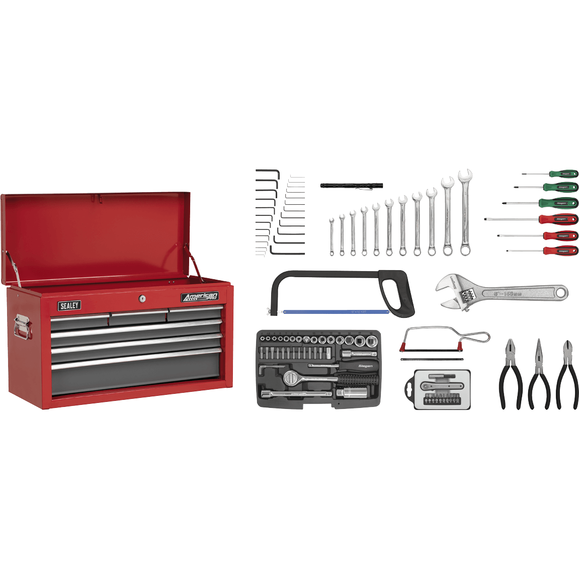 Sealey American Pro 6 Drawer Tool Chest + 97 Piece Tool Kits Red / Grey