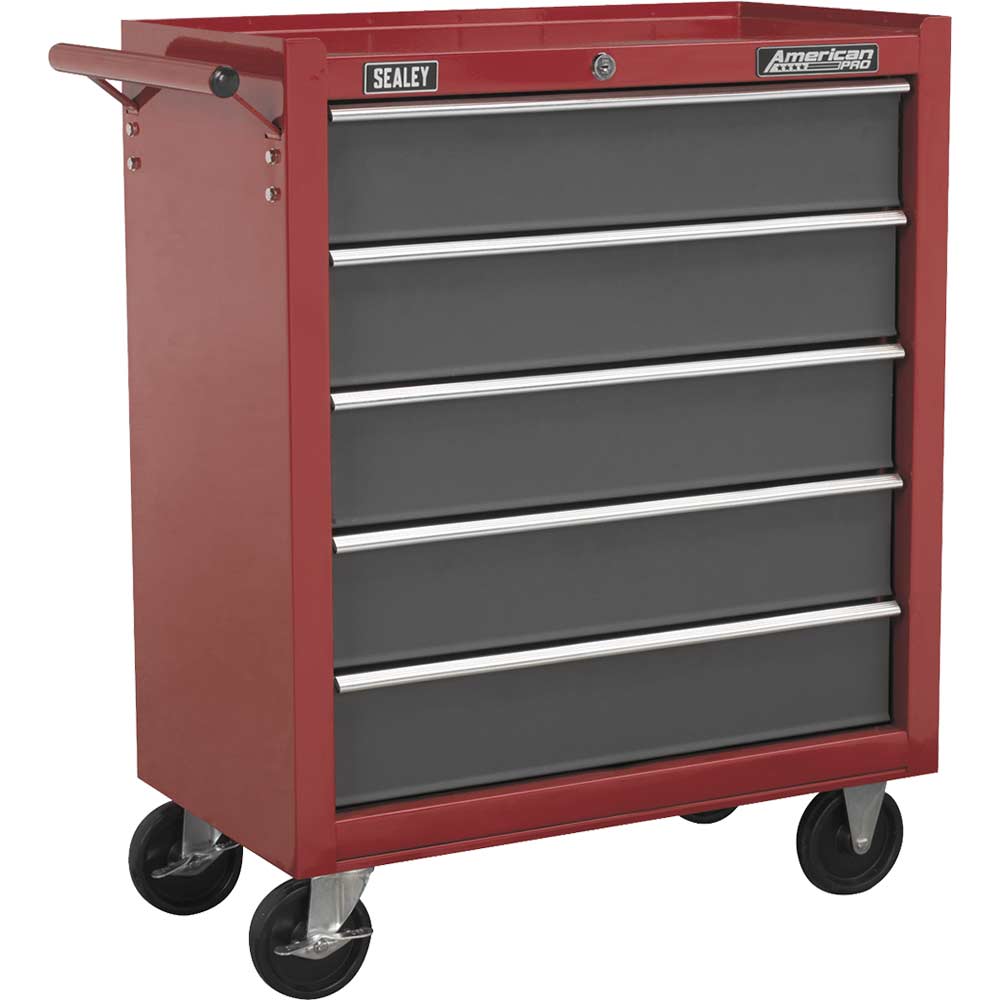 Sealey American Pro 5 Drawer Roller Cabinet Red / Grey in UK Specification
