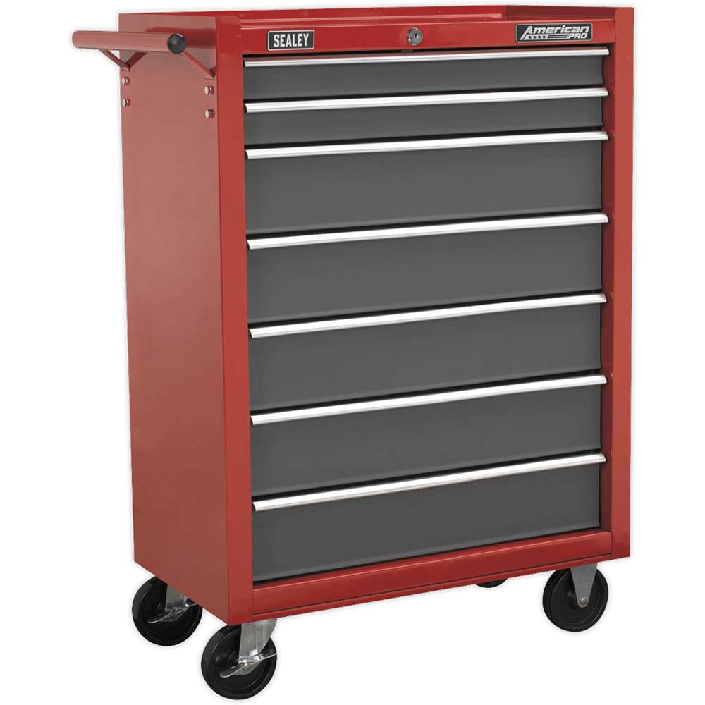 Sealey American Pro 7 Drawer Roller Cabinet Red / Grey in UK Specification