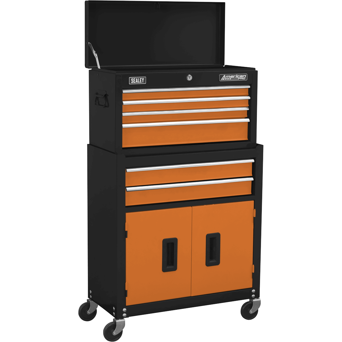 Sealey 6 Drawer Top Chest and Tool Roller Cabinet Combination Black / Orange