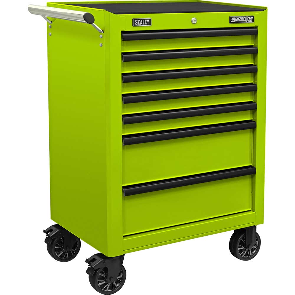 Image of Sealey 7 Drawer Ball Bearing Runner Tool Roller Cabinet Green / Black