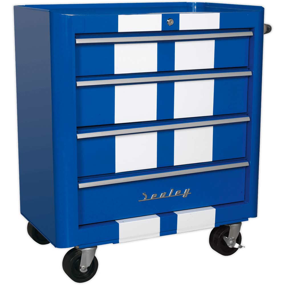 Sealey Retro Style 4 Drawer Roller Cabinet Blue / White in UK Specification