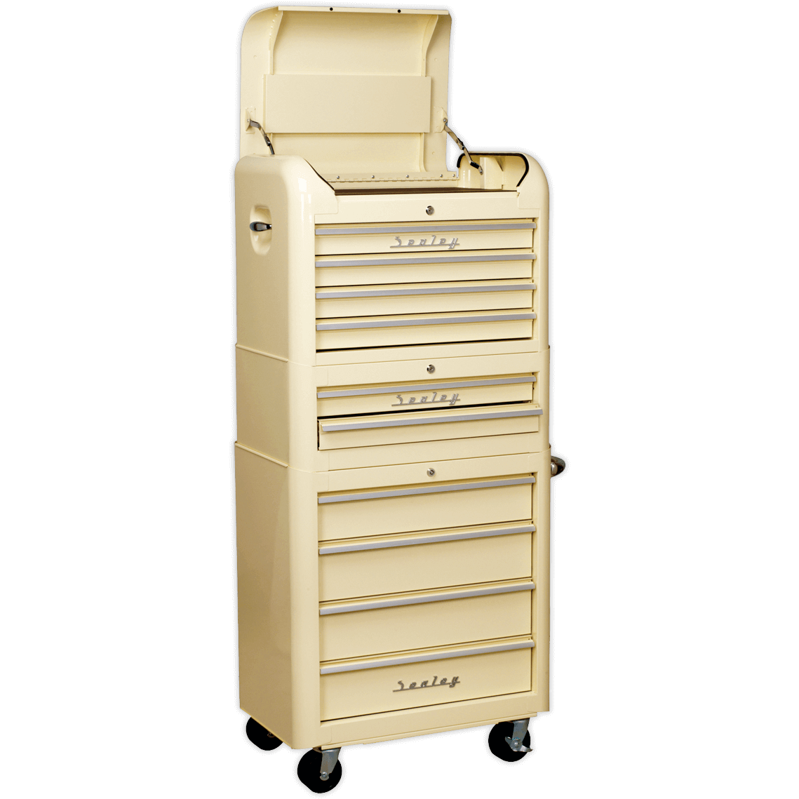 Sealey Premier Retro Style 10 Drawer Roller Cabinet, Mid and Top Tool Chest Cream