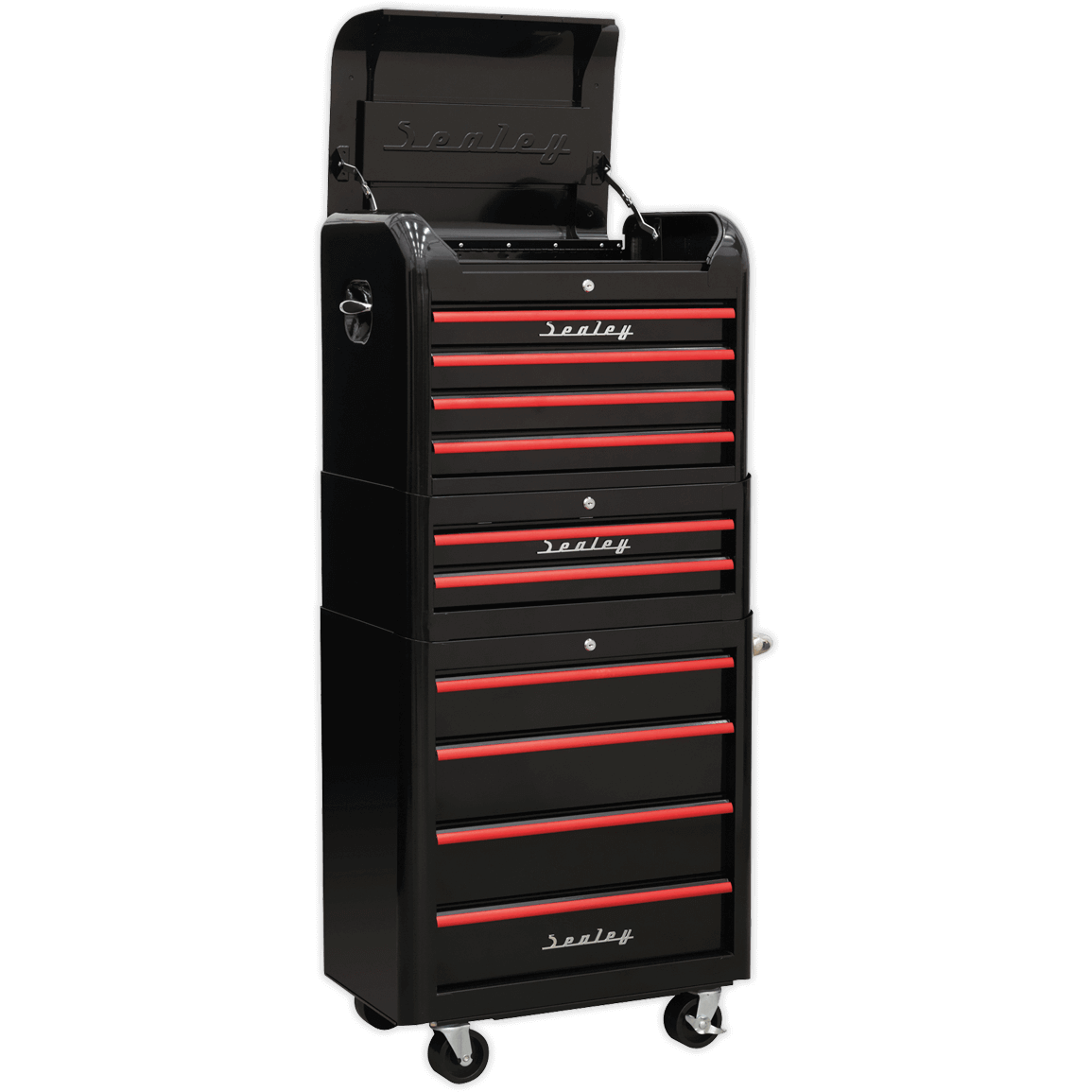 Sealey Premier Retro Style 10 Drawer Roller Cabinet, Mid and Top Tool Chest Black / Red
