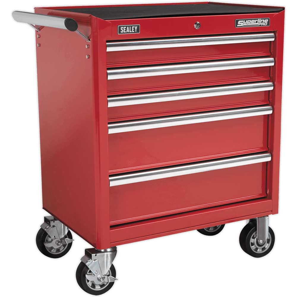 Sealey Superline Pro 5 Drawer Heavy Duty Roller Cabinet Red in UK Specification