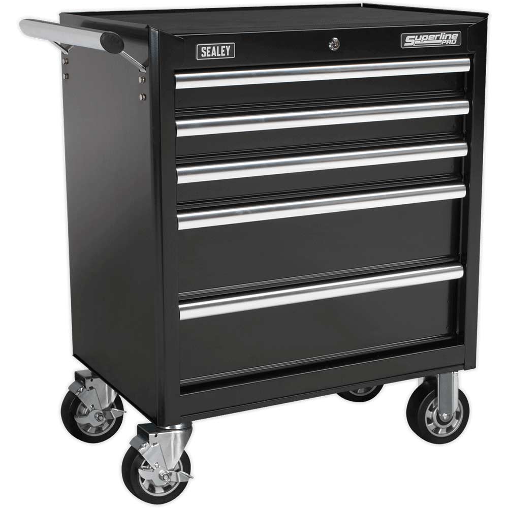 Sealey Superline Pro 5 Drawer Heavy Duty Roller Cabinet Black in UK Specification