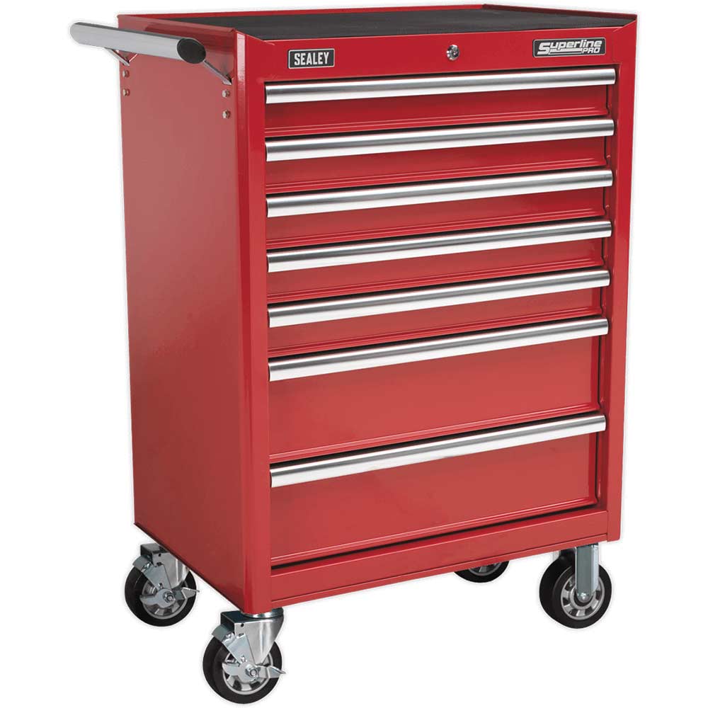 Sealey Superline Pro 7 Drawer Heavy Duty Roller Cabinet Red in UK Specification