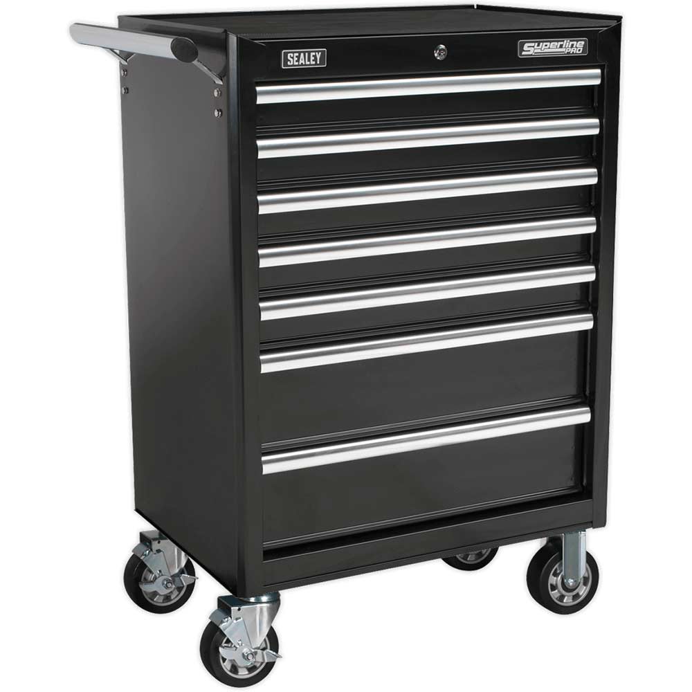 Sealey Superline Pro 7 Drawer Heavy Duty Roller Cabinet Black in UK Specification