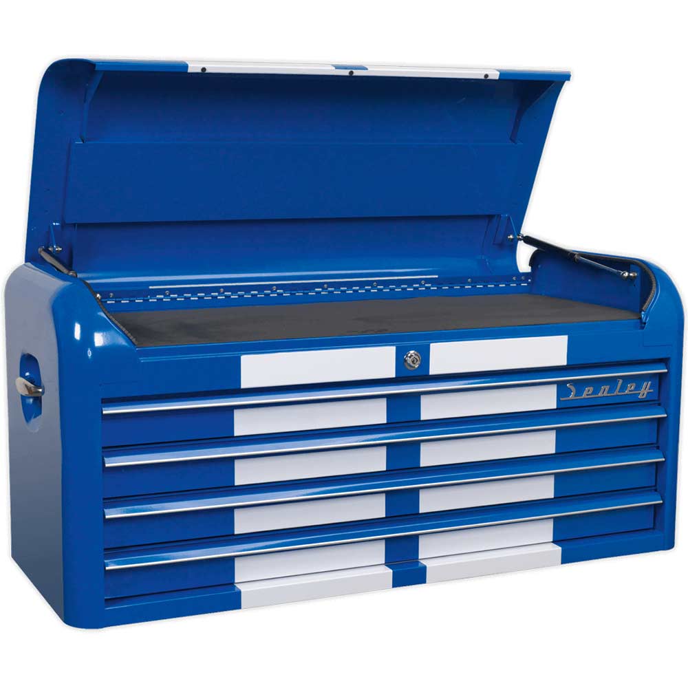 Sealey Premier Retro Style 4 Drawer Wide Top Tool Chest Blue / White in UK Specification