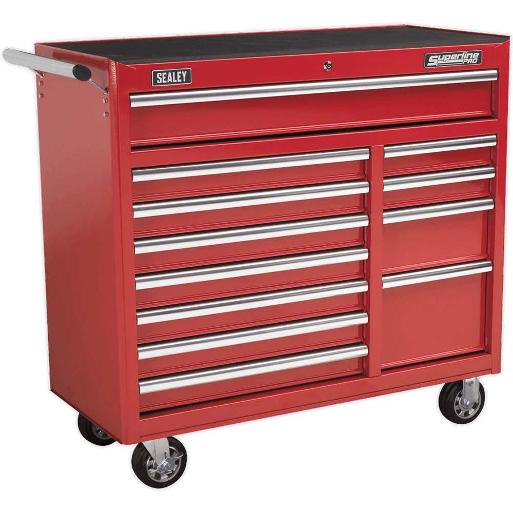 Sealey Superline Pro 12 Drawer Heavy Duty Roller Cabinet Red in UK Specification