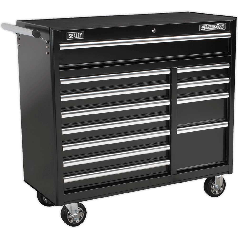 Sealey Superline Pro 12 Drawer Heavy Duty Roller Cabinet Black in UK Specification